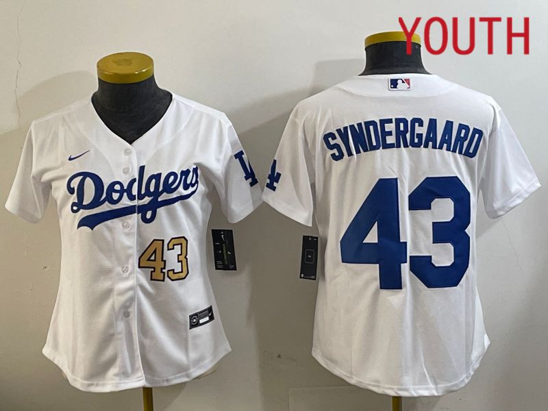 Youth Los Angeles Dodgers #43 Syndergaard White Game 2024 Nike MLB Jersey style 11203